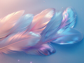 Naklejka premium a 3D rendering of feathers in a pink and purple color scheme.