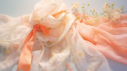 Fototapeta premium Elegant Pastel-Colored Silk Scarf with Delicate Patterns Isolated