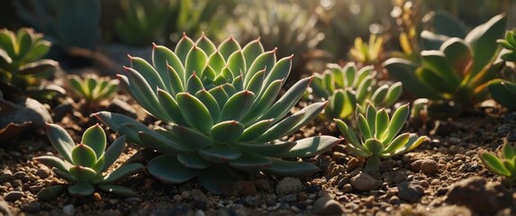 Fototapeta premium Succulent plants in the wild under sunlight.