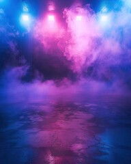 An empty stage with a dramatic dark blue