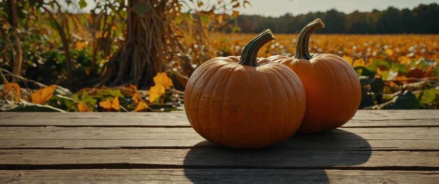 Three pumpkins, in shades of orange and calabaza, rest on a wooden table These natural foods belong to the plant family and are classified as winter squash vegetables.