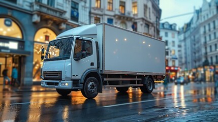 Blank Truck Mockup with City Street