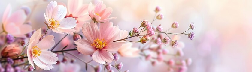 Fototapeta premium Delicate watercolor wildflower in soft pink and lavender tones, isolated on white background, macro shot, ethereal and dreamy