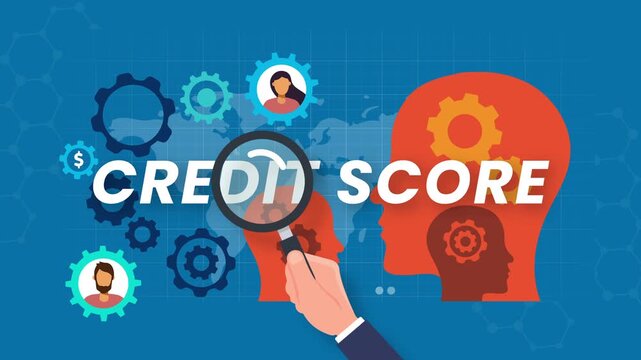 credit score concept animation.gears and Silhouette of a human head.