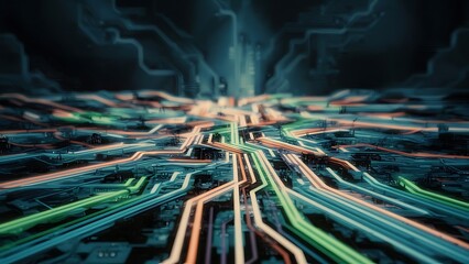 Circuit board landscape, abstract technology and circuits wallpaper