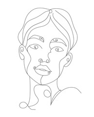 Woman face portrait, isolated line drawing, vector illustration design. Continuous single line drawing. Modern minimalist simple style