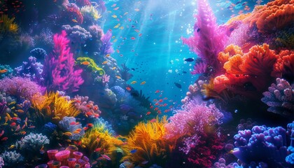 Underwater Dreamscape: Explosion of Color Among Corals and Marine Life, Vibrant and Enchanting