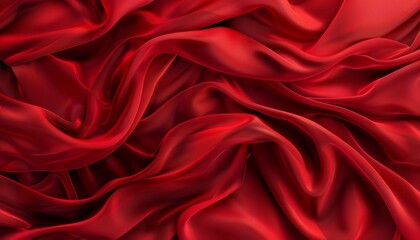 Obraz premium Red Flowing Fabric Background with Elegant Folds, Luxurious Movement and Texture, Copy Space