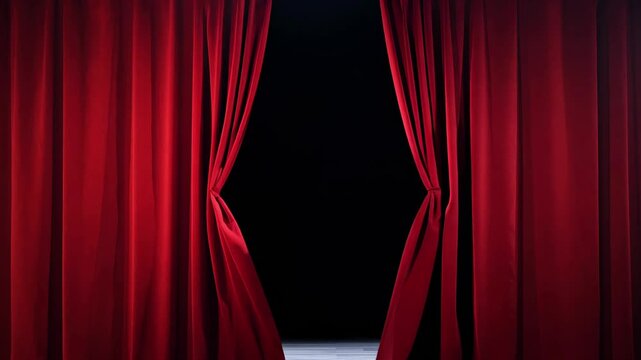 Red Curtain Opening on Stage against black background