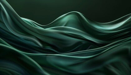 Obraz premium Abstract Dark Green Waves, Smooth Curves, Flowing Design, Elegant Gradient, Background Art, Copy Space