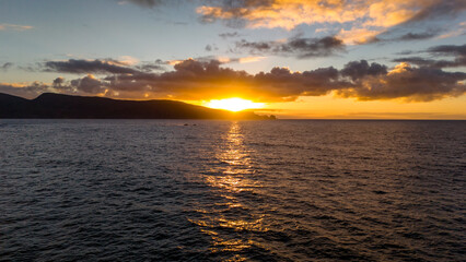 Aerial view of sunset at the coastline at Dawros in County Donegal - Ireland