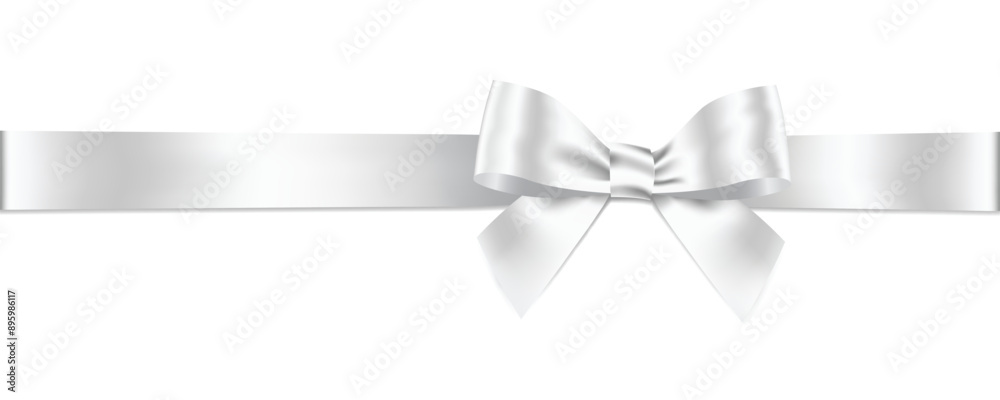 Poster white bow and ribbon horizontal realistic shiny satin with shadow horizontal ribbon for decorate you