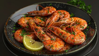 Traditional Spanish Shrimp with Garlic and Parsley, Delicious Dish