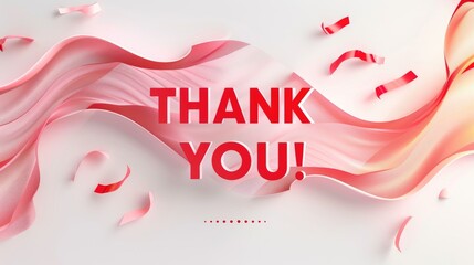 Pink red THANK YOU poster text on white background, featuring wavy lines. gratitude in business, event invitations and personal thank you notes.