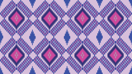  Ikat Geometric seamless pattern on light purple background.