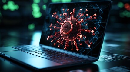 Close-up of a laptop with an antivirus scan in progress