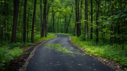 Fototapeta premium Winding Bike Path Through Lush Forest Landscape
