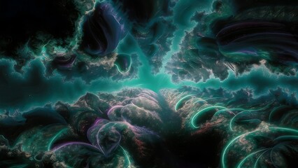 Abstract neon fractal wallpaper with space