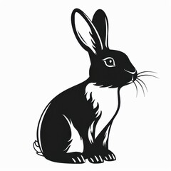 Fototapeta premium Black and white flat vector art of a rabbit, svg style, isolated on white background, simple vector art design