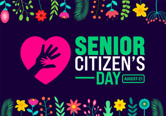 Senior Citizen’s Day is observed every year in 21 August. Senior Citizen’s Day background template with flower design. Holiday concept. Template for background, banner, card, poster, placard.