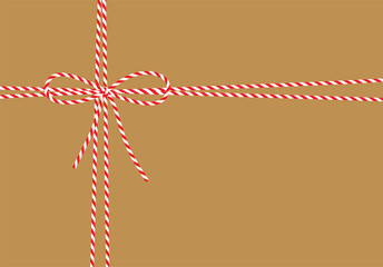 Abstract craft background, gift tied up with cotton red rope bakers twine bow and ribbons. Packing string for decoration, present, pastry boxes for New Year, Christmas. Vector EPS10