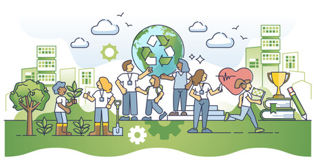 Empowering communities through education and outreach outline concept, transparent background. Inform and teach children to be active, healthy,.