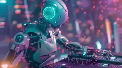Robotic DJ playing techno music creative animated background