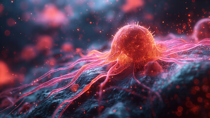 Obraz premium Molecular structure of cancer cells under microscope, realistic macro indoor part of body.