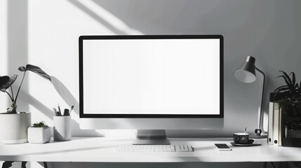 Fototapeta premium blank white mockup , monitor mockup , modern monitor mockup , white screen mockup