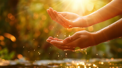 自然_光_水をすくう手_Nature, light, hands scooping water