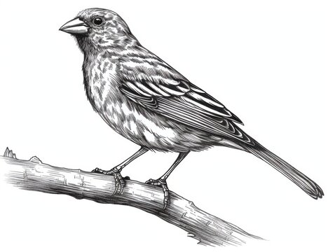 recommend clip art: Black and white Vintage engraved art of a canary isolated on white background, ink sketch illustration, simple vector art design, highly detailed line art, high contrasty 8