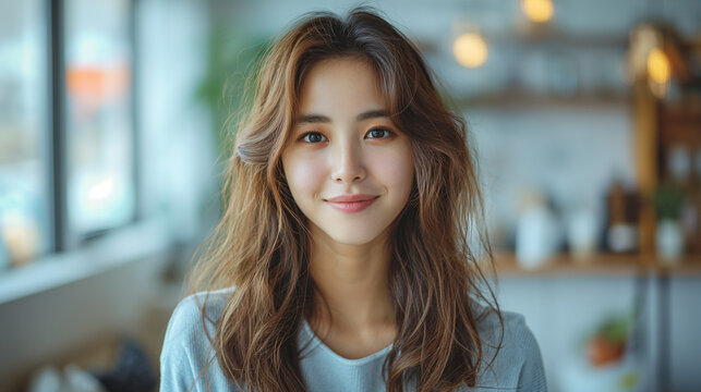 Frontal full body young woman, smile, fashion, hands hanging down, handsome, Korean real photo, white background, casual wear,