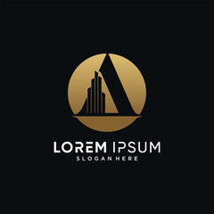 Letter a and building logo design template vector illustration with circle concept