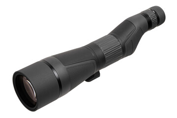 Modern spyglass. Long-range observation device. Monocular isolate on a white back