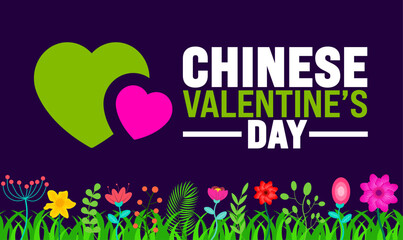 Chinese Valentine’s Day is observed every year in August. Holiday concept. Template for background, banner, card, poster, placard, design template with unique shapes with standard color.