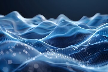 Abstract Digital Waves in Blue Light with Sparkling Particles