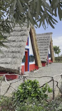 2024-04-09 12:09 Traditional Triangular Thatched houses at Santana, Madeira, Close up of traditional triangular thatched house