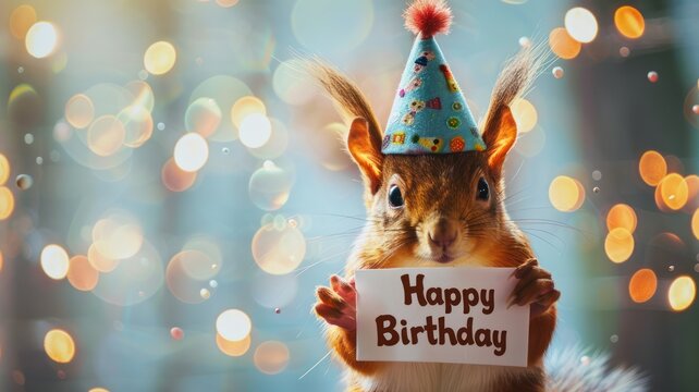 happy birthday card with squirrel
