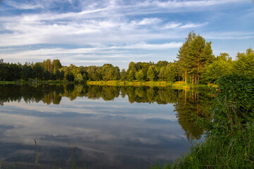 Light of the golden hour over the pond