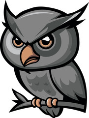 Obraz premium A cartoon image of a grey owl. Cute OWL logo Design owl-logo-design-vector-template 
