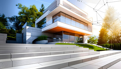 Esquisse d'architecte d'un projet de construction d'une maison moderne d'habitation