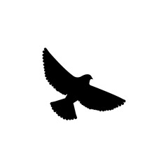 Flying dove silhouette. Bird in flight. Peace symbol vector. Black and white design.