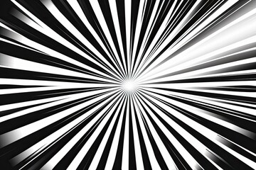 Obraz premium Dynamic starburst pattern, striking black and white design, radiating lines converging at the center, creating a sense of energy and movement, visually captivating and bold.