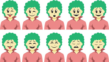 Set of character woman in different exspressions. Vector illustration in cartoon style