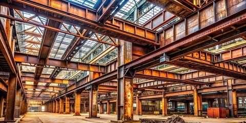 Rusty metal beams and structures in an industrial setting , rusty, metal, beams, structures, rust, corrosion, industrial
