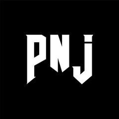PNJ letter logo design for technology company. PNJ logo design black and white color combination. PNJ logo, PNJ vector, PNJ design, PNJ icon, PNJ alphabet. PNJ typography logo design.