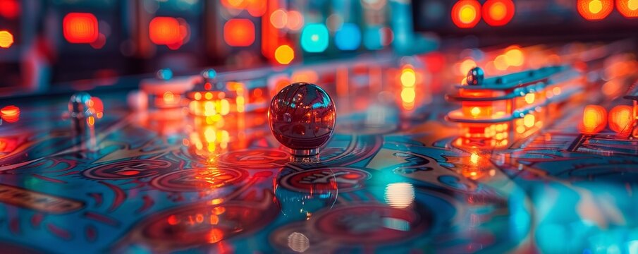 A vintage pinball machine with flashing lights and clanging bells, its addictive gameplay drawing in players of all ages.