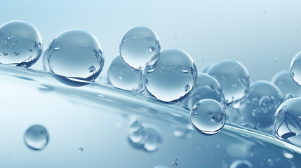 Bubbles and Water Drops on Blue Background