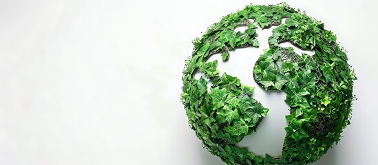 A globe made of green foliage, placed on a bright white background, symbolizing global peace and unity.