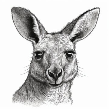recommend clip art: Black and white Vintage engraved art of a portrait of a kangaroo isolated on white background, ink sketch illustration, simple vector art design, highly detailed line art, high contrasty